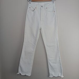 Mother Jeans Women's 24 The Tripper Chew Baby Blue Ankle Raw Hem Button Fly